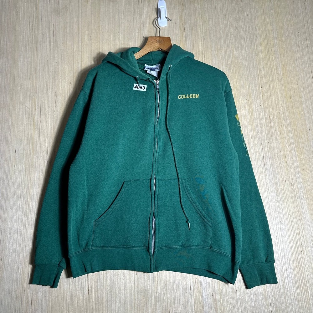 Vintage Colleen Hoodie Mens Medium Green Long Sleeve Zip Up Blank Lee 90s